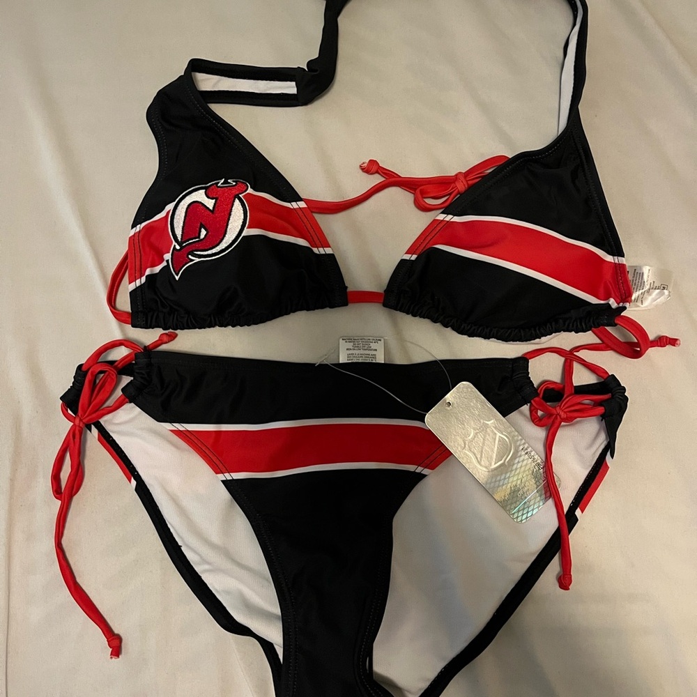 NHL NJ Devils Black and Red Bikini Set